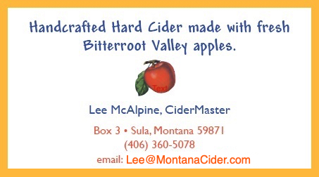 business card: Lee McAlpine, CiderMaster, Box 3, Sula, Montana 59871, (406) 360-5078